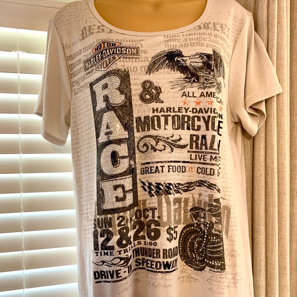 Harley-Davidson Women's Cream Sparkly Graphic Top